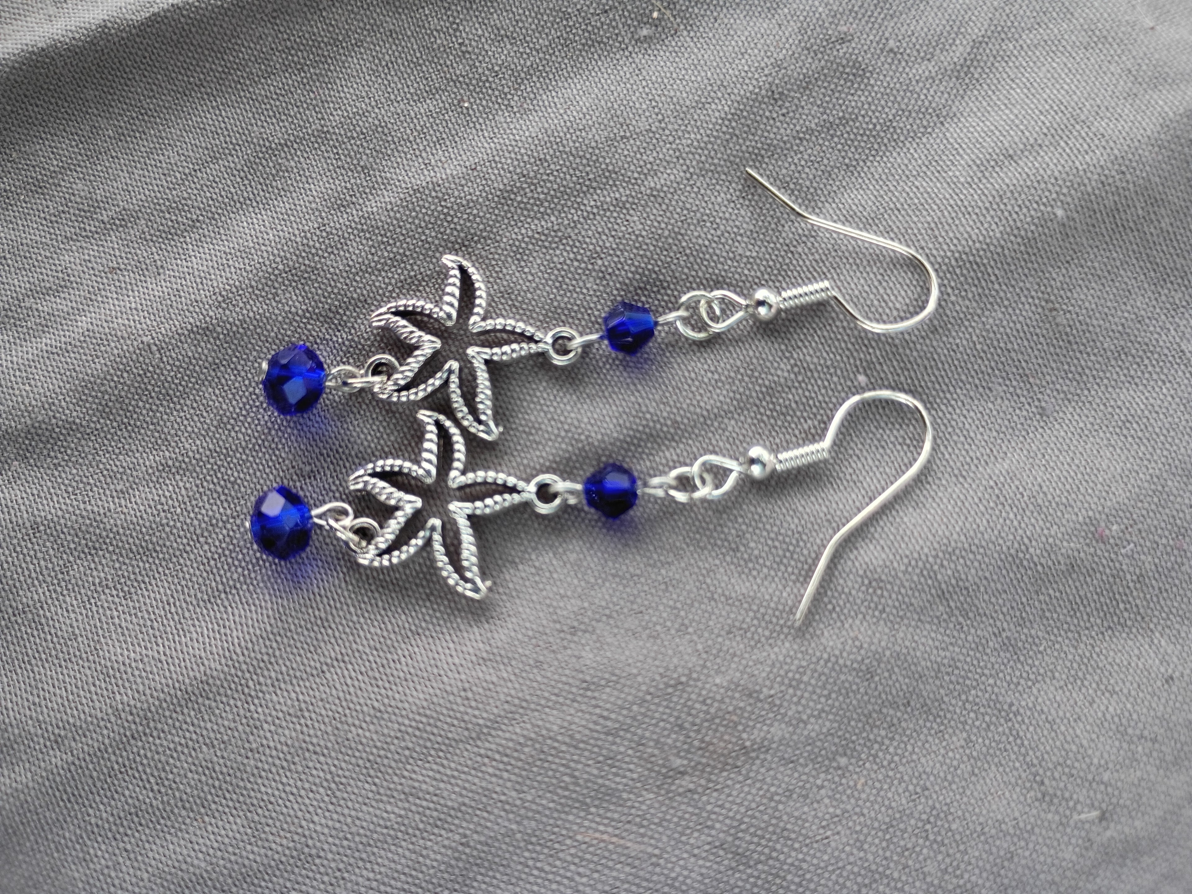 Antique silver starfish- royal blue