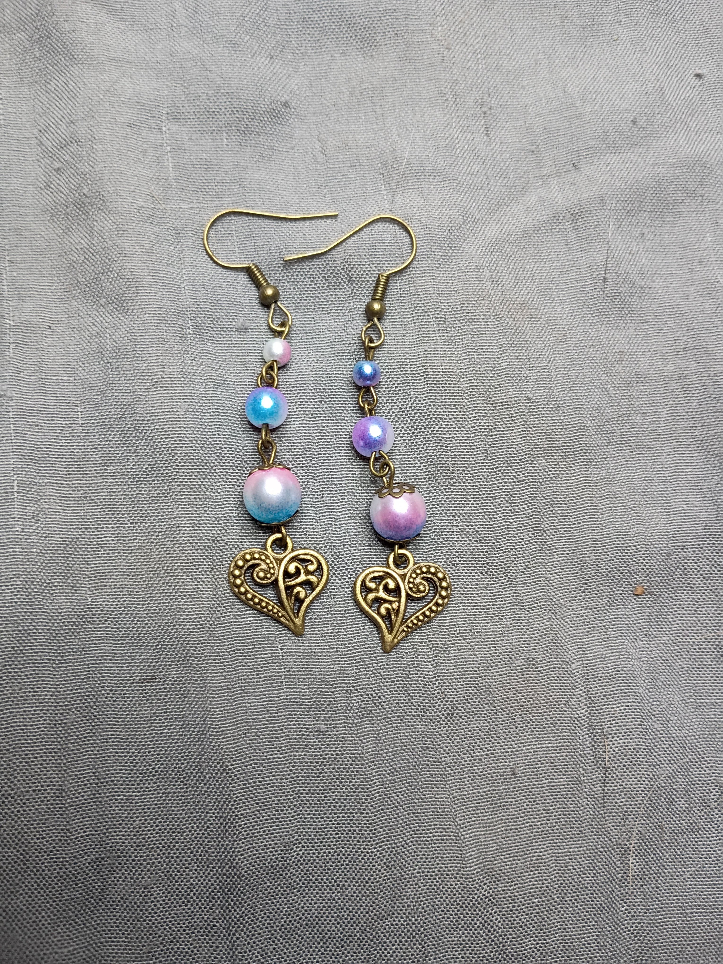 Antique bronze heart earrings