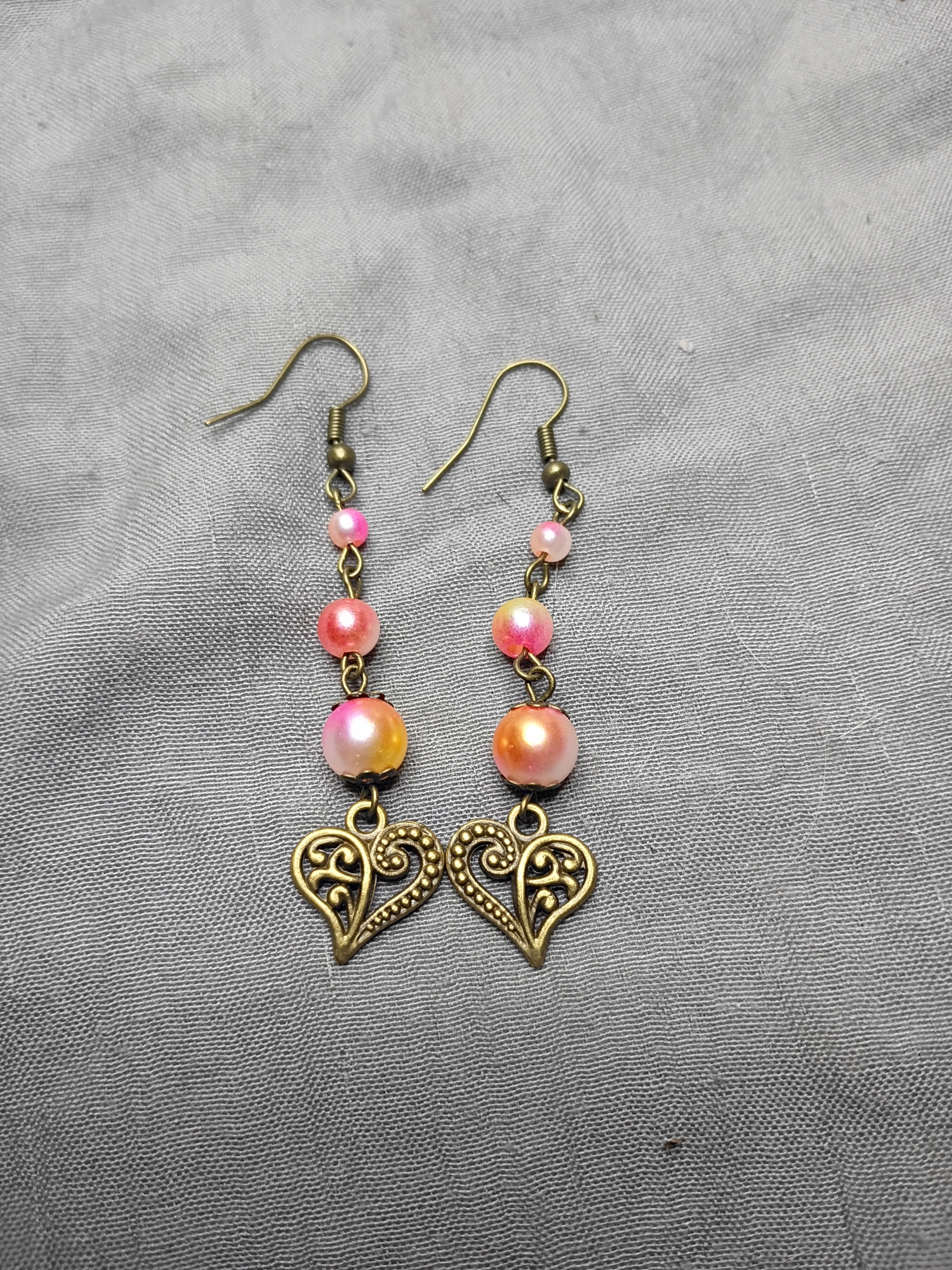 Antique bronze heart earrings