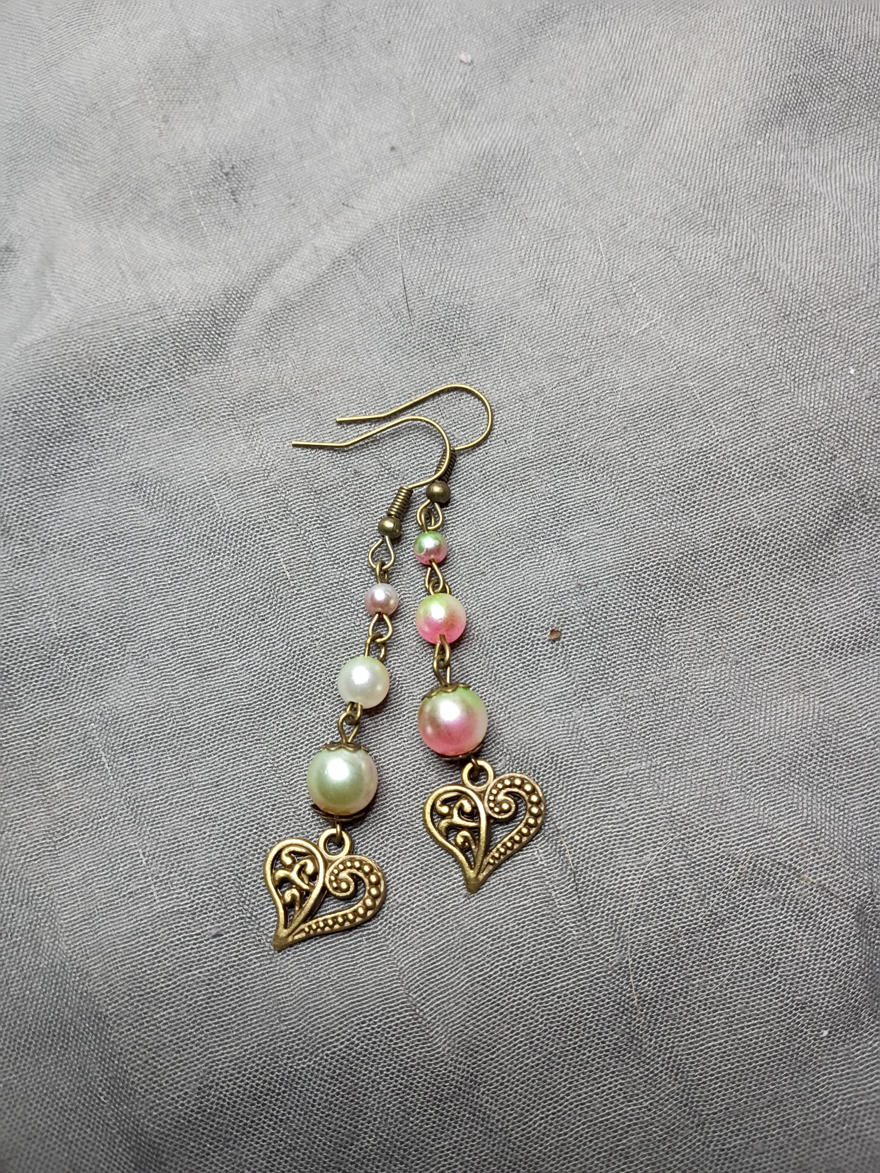 Antique bronze heart earrings