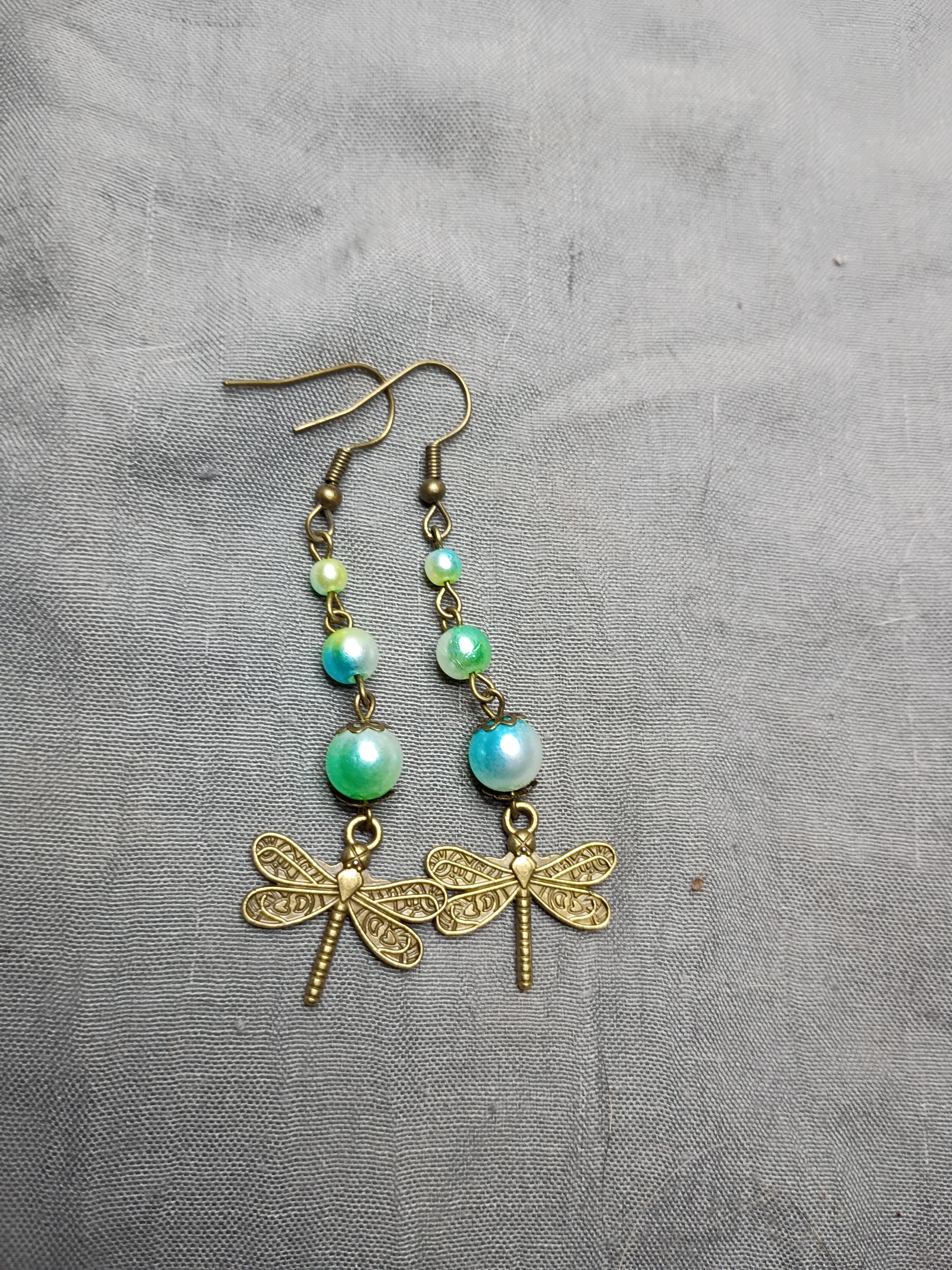 Antique bronze dragonfly earrings
