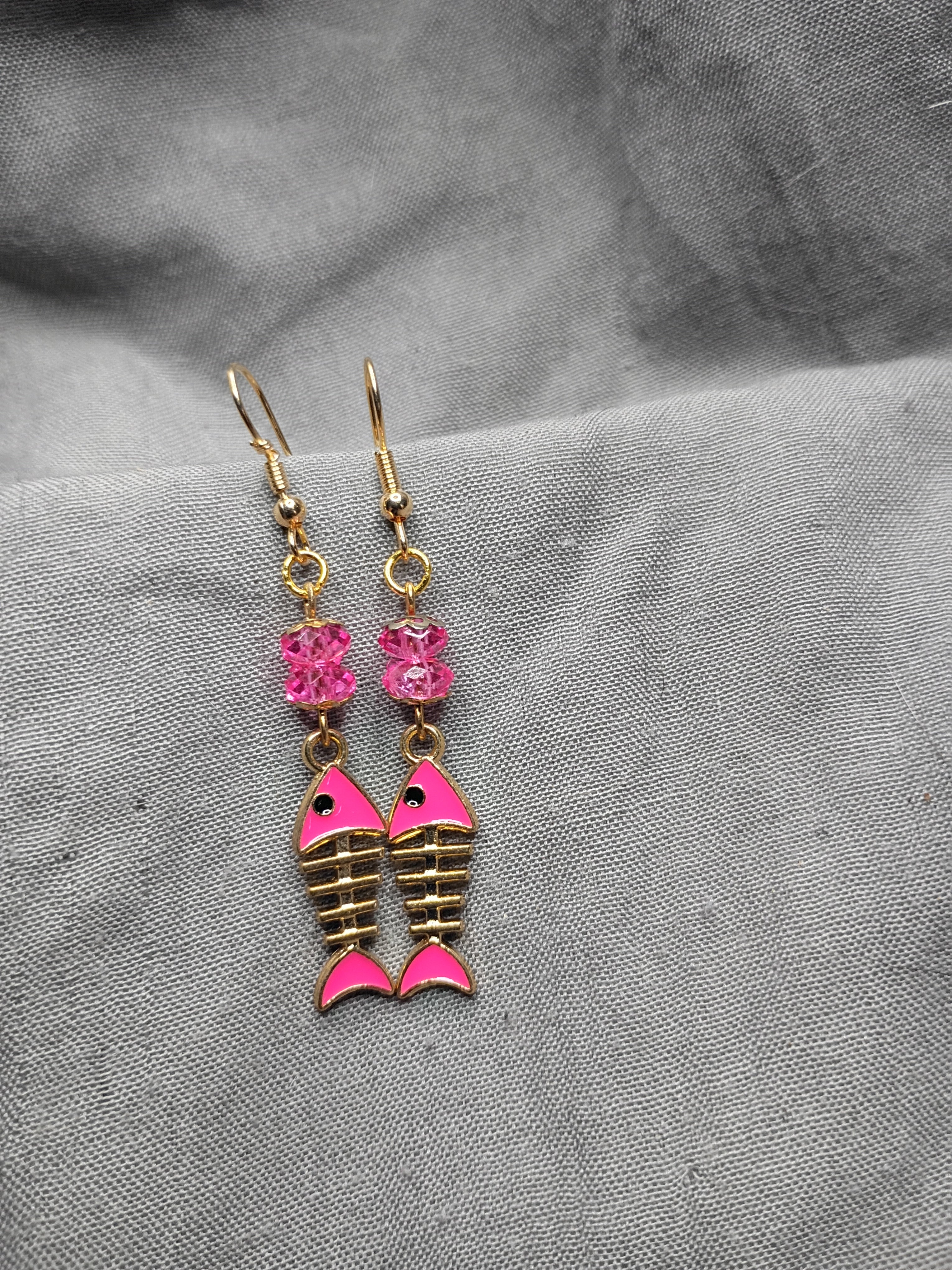 Enamel fishbone earrings