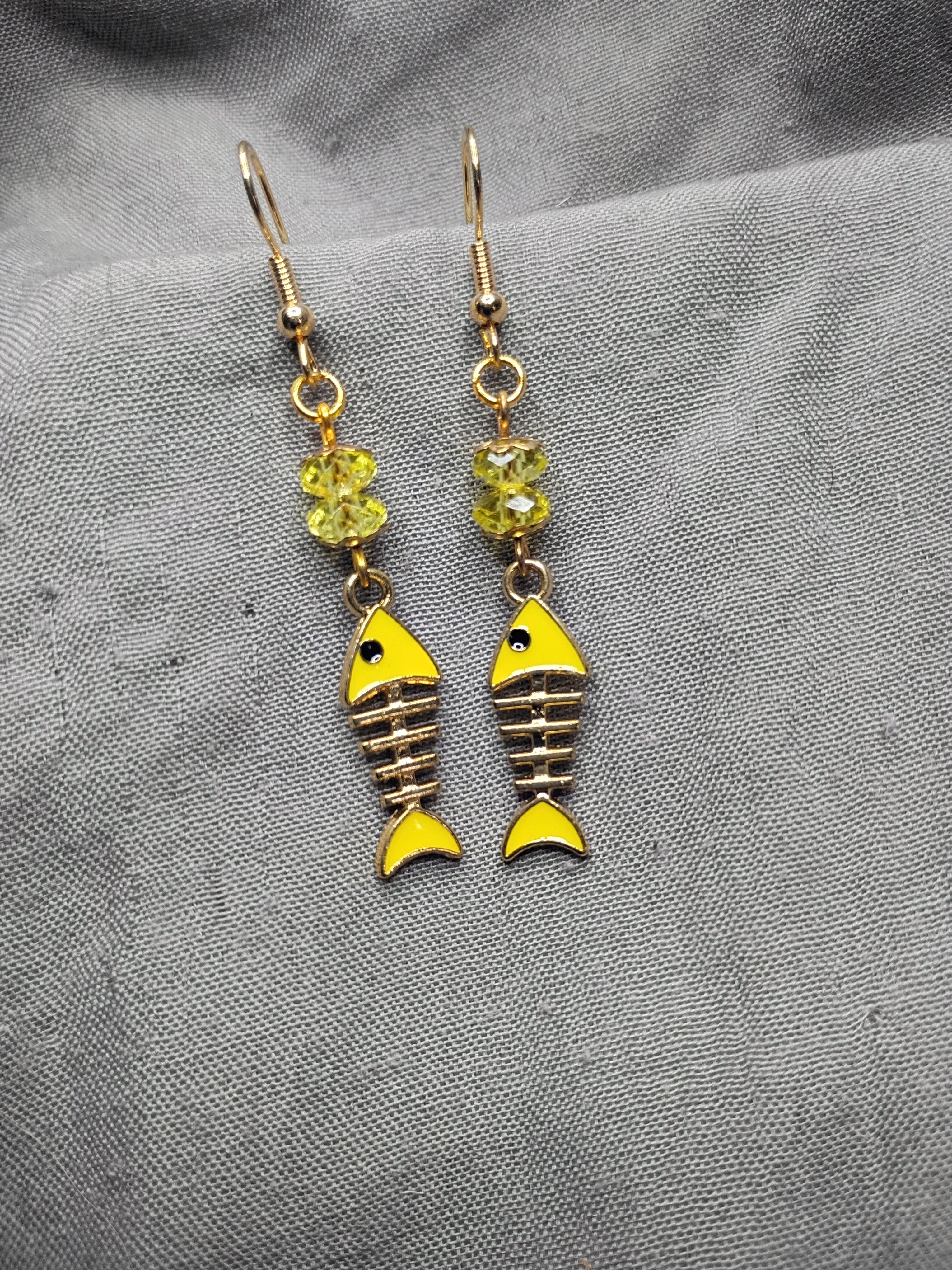Enamel fishbone earrings